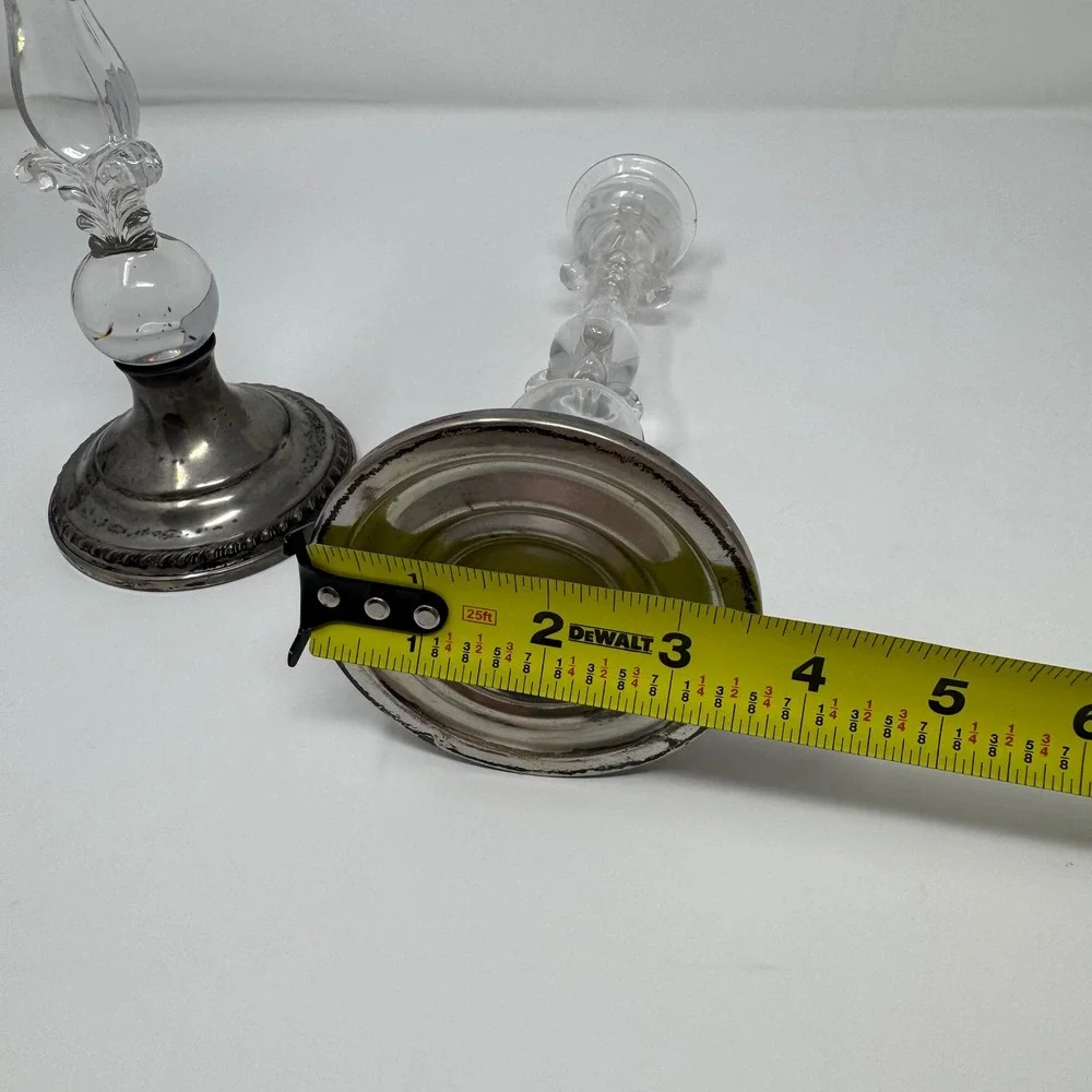 VTG Reed and Barton Weighted Sterling Silver 464 Glass Candlestick Holders Pair